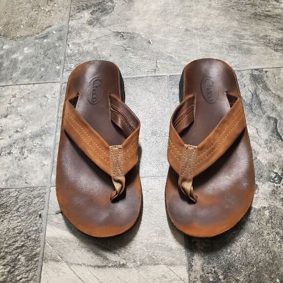 Chaco Classic Brown Leather Flip Flop Thong Sandals Men\'s 8‎ main image 9